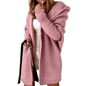 ORANDESIGNE Gilet Long Femme Hiver Cardigan Grande Taille Manches Longues Chic Tricot Grosse Maille &Eacute;l&eacute;gant Manteau Outwear D Rose M (ORANNER EU, neuf)