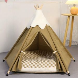 GIBZ Tente Tipi pour Animaux de Compagnie avec Coussin Amovible Jolie Maison Chien Lavable Antidérapant Lit Chat pour Intérieur, Kaki, L (Shopzo EU, neuf)