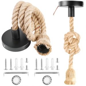Lampe en Corde de Chanvre Vintage, 2 Pièces E27 DIY Suspension Luminaire Corde avec Cordon de 1M, Rétro Chanvre Corde Luminaire Industriel Lustre Suspension Lampe Corde Lampe Murale pour Cuisine (RAMONISA SHOP, neuf)