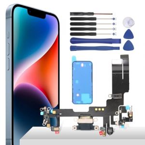 YHX-OU Prise de Charge pour iPhone 14 Connecteur Dock pour iPhone 14 Port de Charge Microphone Audi C&acirc;ble Flexible+ Adh&eacute;sif Imperm&eacute;able +Outils (HWTome, neuf)