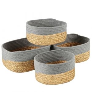 Aevcvok Lot de 4 Panier Rangement,Panier Tressés en Jacinthe d'eau et Coton,Corbeille Rangement pour Cuisine Panier de Rangement Salle de Bain,Décoration Organisateur pour Salon Chambre à Coucher,Gris (Avokuya, neuf)