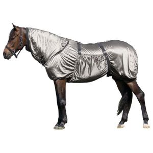 Brama West Couverture d'eczéma avec couvre-cou, pour chevaux, anti-insectes, avec bavette ventrale et sangles abdominales, gris, taille 145 (Brama-West Agrarhandels GmbH, neuf)