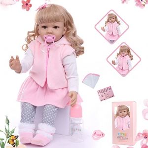 ZIYIUI Reborn 24 Pouces bébé Poupée Réaliste Cheveux bouclés Jaunes 60CM bébé Poupee en Silicone Doux Vinyle Reborn Fait Main Reborn Dolls Cadeau de Noel (sjzyjl store, neuf)