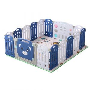 Nine point nine Parc Bebe, Grand Parc Bebe Modulable avec Tapis, Parc Bebe Pliable Extérieur Intérieur pour Enfant, Aire de Jeux Centre d'activités Nourrissons avec Éponge Anti-collision (14+2) (Kaiwen baby products, neuf)