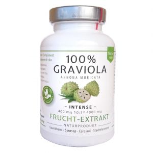 100% Extrait de fruits de COROSSOL 4000 mg -10:1 hautement dosé - 180 gélules de 400 mg - Sans pesticides, additifs, antiagglomérants. (100% Graviola - Naturellement/ Corossol France, neuf)