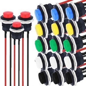 RUNCCI-YUN 18Pcs 16mm Bouton Poussoir 12v Mini Interrupteur SPST on/Off pour Arduino, Trompette de Voiture, PC, Lampe de Table, Sonnette de Maison (RUNCCI-YUN, neuf)