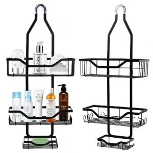 Pinsheng Étagère de Douche à Suspendre, Panier de Douche à Suspendre Sur la Tête avec Crochet et Plateau de Savon Rangement Douche Sans Percage pour Salle de Bain (Ablosso, neuf)