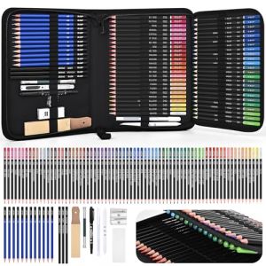 Coolzon Crayons de Dessin, 96 pcs Artiste Set Malette Dessin avec Crayons à Croquis, Crayon Graphite, Gomme Couteau Extenseur dans un étui (LauraGood, neuf)