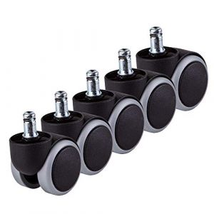 Diforma Lot de 5 roulettes pivotantes universelles en caoutchouc pour chaise de bureau avec tige de 11 mm, auto-direction, sol dur, tiges universelles pour roulettes de rechange, pas de rayures (Skirmantas, neuf)