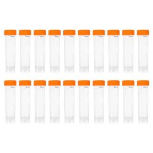 HAXIHA 50 ML Orange Tube a Essai Plastique Tube,Tubes à Essai Gradués,Tube à Échantillons avec Bouchon à Vis,Cryotubes En Plastique Laboratoire Tube Centrifugeuse Fond Plat 20 Pièces (HuaSheng-CN, neuf)
