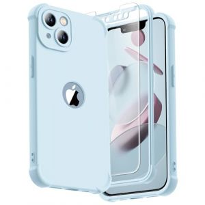 ORETECH Coque pour iPhone 13 Mini + 2 Pi&egrave;ces Verre Tremp&eacute; Protection &eacute;cran, 2 en 1 Antichoc Souple Silicone TPU Arri&egrave;re Rigide PC Avant Housse de Protection pour iPhone 13 Mini 5,4" Bleu Clair (ORETech EU, neuf)