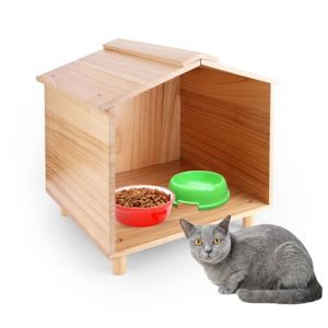 Maison d'Ext&eacute;rieur pour Chat, Salle &agrave; Manger Ext&eacute;rieure en Bois pour Chat Maison &Eacute;tanche pour Chat Station d'alimentation Ext&eacute;rieure pour Chat Chien Oiseaux Lapins (Beisong, neuf)