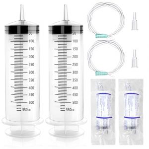 2PCS Grosse Seringue 500ml(550ml): Seringue Plastique Réutilisable avec 1m Tube, Seringues sans Aiguille, Emballés Individuellement, pour Huile Laboratoires Industrie Jardinage ＆ Alimentation Animaux (TaiHongBo, neuf)