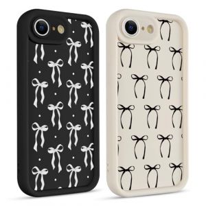 Coiwxmoi 2 Pi&egrave;ces Coque pour iPhone 16e/SE 4/SE 2025 6,1", Aesthetic N&oelig;ud Papillon Motif Cute Design &Eacute;tui pour Femmes Fille, Souple Silicone Housse Cam&eacute;ra Protecteur Cover Case pour iPhone SE 4, Noir (TERRA NOVA DISTRIBUTORS, neuf)