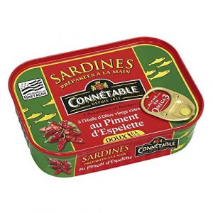 SARDINES À L'HUILE D'OLIVE VIÈRGE EXTRA ET PIMENT D'ESPELETTE 135G, CONNETABLE, LOT DE 4 (IC-Boutique, neuf)