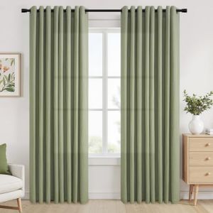 Topfinel Vert Sauge Rideau Voilage pour Dressing Rideaux Voilages D&eacute;coratif Salon Moderne Fenetre Chambre Cuisine Effet Lin et Coton Anti Mouches Int&eacute;rieur Semi Occultant &agrave; Oeillets 140x260cm LxH 2pcs (NoledarEU, neuf)
