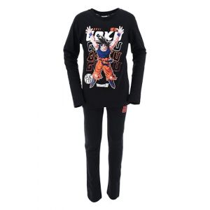 Dragon Ball Z Pyjama Gar&ccedil;on, 2 Pi&egrave;ces T-Shirt Manches Longues et Pantalon Motif Goku Pyjama en Coton, Cadeau pour Adolescents, Tailles 10 &agrave; 16 Ans (FR/ES, &Acirc;ge, 10 Ans, Taille Normale, Noir) (La Esencia, neuf)