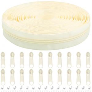 Fermeture &eacute;clair sans fin avec curseur, 5 mm 9 m de fermeture &eacute;clair en nylon sans fin au m&egrave;tre et curseur en m&eacute;tal pour v&ecirc;tements, sacs, trousses, linge de lit (Cr&egrave;me blanc, #5) (MicButty, neuf)