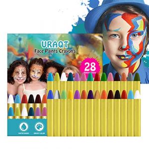 URAQT Visage Peinture, 28 Couleurs Crayon Maquillage Enfant, S&ucirc;r, Non-Toxique, Lavable, Peinture Corporelle pour Enfants, Cosplay, Carnaval, Anniversaire, Halloween, P&acirc;ques (withchance, neuf)