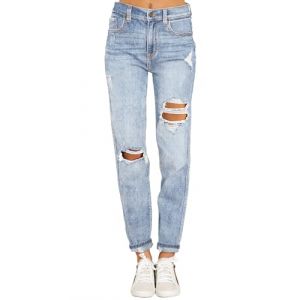 Roskiky Jean boyfriend stretch, jean &eacute;lastique pour femme, jean taille haute d&eacute;chir&eacute;, jean d&eacute;lav&eacute;, jean mom, pantalon slim en denim, L (RoskikyEU, neuf)