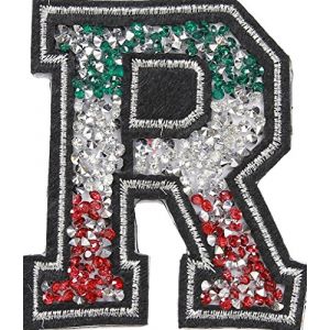 Écusson Patch Badge strass Brodé ecusson lettre alphabet thermocollant lettres en strass 8-10 cm R ITALIA (B2SEE LTD avec TVA francaise et livraison LaPoste, neuf)