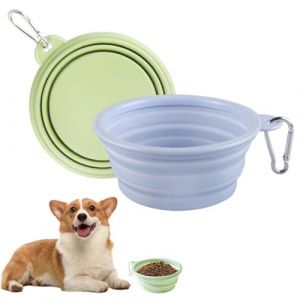 GNALIA Gamelle Pour Chien 2 Pi&egrave;ces Pliables Bleu Gris Et Vert, En Silicone Sans Bpa 350Ml, Lavable Lave-Vaisselle Avec 2 Mousquetons (Yomkioer, neuf)