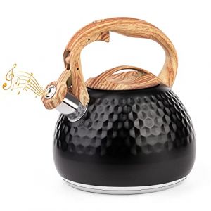 Bouilloire moderne &agrave; induction 3 l en acier inoxydable pour toutes les plaques de cuisson, bouilloire &agrave; fl&ucirc;tes avec poign&eacute;e de couleur bois, bouilloire pour th&eacute;, caf&eacute; (noir) (Homkel, neuf)