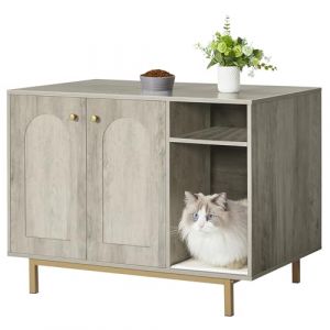 Hzuaneri Maison de Toilette Chat, Meuble Litiere Chat, Meubles Cachés, Maison pour Chats avec Porte et Cloison Séparée, Table d'appoint en Bois Domestique, 80 x 50 x 61 cm, Grège et Or CB01505G (Hzuaneri FR, neuf)
