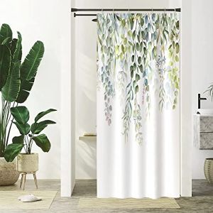 Uiiooazy Rideau Douche Anti Moisissure, Rideau de Douche Étroit 90x180cm Feuilles Vert Eucalyptus Bleu Rose Petit Rideaux de Baignoire Tissu Lavable Imperméable Rideaux Salle de Bain avec 6 Crochets (dongguibinjingpinxiaodianpu, neuf)