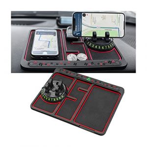 JNNJ Tapis De Téléphone Antidérapant pour Voiture 4 en 1, Tapis Antidérapant pour Tableau De Bord De Voiture, avec 360° Support Rotatif & Plaque D'immatriculation, avec Aromathérapie Remplaçables (KJHmaoyi, neuf)
