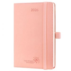POPRUN Agenda de Poche 2026 A6 Semainier 16 x 10,5 cm - Couverture Souple en PU Cuir, Petit Agenda, D'Jan 2026 à Déc 2026-12 Mois, Signet à 2 rubans, Papier 100 g/m², Rose (Time Works Wonders, neuf)