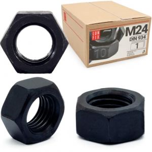 &Eacute;crou hexagonal M24, 1 Pi&egrave;ces, acier noir classe 10 DIN 934, filetage m&eacute;trique standard, boulon 24 mm et tige filet&eacute;e, fixation int&eacute;rieure et ext&eacute;rieure (LUN FIX, neuf)