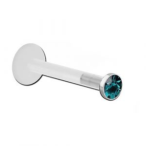 Inoki - Micro labret Bioflex Cristal 2.35mm serti acier - Jonc/Tige 1.2 mm, Long. int. 5 mm, Élément 2.35 mm - Zircon Bleu (INOKI PIERCING, neuf)
