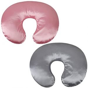 Lot de 2 housses de coussin d'allaitement en satin de soie ultra douce compatible avec Boppy - Protège les cheveux et la peau de bébé - Gris et rose (Ye Fashion-eu, neuf)