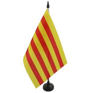 AZ FLAG - Drapeau De Table Catalogne 21x14 cm - Petit Drapeau Catalan De Bureau 100% Polyester Avec Hampe De 25cm Et Socle En Plastique Noir (AZ-FLAG, neuf)
