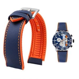 PctkeLsend Bracelet de montre &eacute;tanche en toile et caoutchouc for homme, 19-24 mm, compatible avec Breitling, Omega, IWC, Citizen, TUDOR et Hamilton(Blue Orange silver A,21mm) (PeiLINpppppp, neuf)