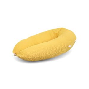 HOBEA-Germany Coussin d'allaitement 190cmx76cm Coussin de positionnement XXL Coussin de grossesse pour bébé, adulte Coussin d'allaitement latéral avec housse en coton BIO (motif gaufré jaune moutarde) (HOBEA-Germany GmbH, neuf)