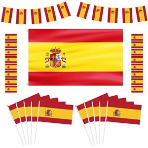 47 Drapeau Espagnol,D&eacute;corations De La Coupe du Monde,20 Fanions Drapeau Espagnol,16 Autocollants,10 Petits Drapeaux &agrave; main,D&eacute;coration De fanion,F&ecirc;te Nationale,D&eacute;coration De Bar Et De F&ecirc;te (QBDOUZ, neuf)