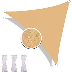 Redfire Imperméable Voile d'ombrage 2.4X2.4X2.4M, Facile à Nettoyer Voile Imperméable pour Pergola Extérieure Facile Installer Tissu Oxford Compris Corde Fixation pour Patio Jaune Sable (Redfire-EU, neuf)
