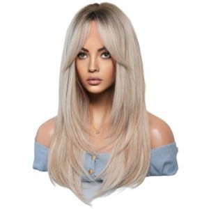 Giwnhvx 64 cm Perruque de Simulation Européenne et Américaine Femme Cheveux Longs Centre Séparé Tête Complète Ensemble Cheveux Longs Femme Ensemble Tête Perruque Facile à Installer, B (mashengtongKYQ, neuf)