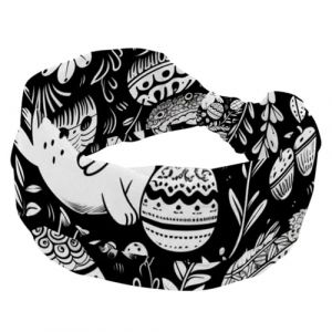 Bandeau pour filles et femmes - Large bandeau &eacute;lastique - Motif &oelig;uf de P&acirc;ques - Lapin - Noir et blanc (ocenuttldat, neuf)