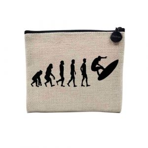 Pochette en Lin - Evolution Surf Surfer Mer Sport Athl&egrave;te Vague - Trousse Maquillage en Toile Aspect Lin - Porte Monnaie - 15 x10 cm (FabulousBOUTIK, neuf)