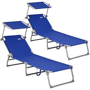 Casaria 2X Chaise Longue Pliable Hawaii Bleu transat avec Pare-Soleil Bain de Soleil pour Plage Jardin Camping Transport (DEUBA-FR, neuf)