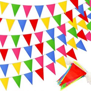 Annhao 50 Mètres 120PCS Guirlande Fanions Drapeaux Triangle Bannière Multicolore Banderole Tissu Guirlandes Fanion Exterieur Mariage Anniversaire Noël Fête Baptême Pique-Nique Jardin Festivals Décor (MARIUS RADU, neuf)