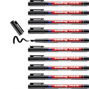 edding 143 B Feutre permanent - noir - 10 stylos - pointe biseautée 1-3mm - stylo pour écrire sur du verre, du plastique, des films et surfaces lisses -à séchage rapide résistant aux taches et étanche (eu-bay FR, neuf)
