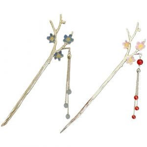 Toyvian Lot de 2 &Eacute;pingles &agrave; Cheveux Vintage en M&eacute;tal Style Branchage Fleur de Prunier, Couleurs Bleu Lac et Rose, pour Chignon Chinois et Coiffure Relev&eacute;e, Accessoires Cheveux Femmes (TXINNG, neuf)