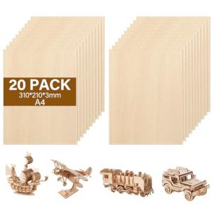 Zikenis 20 Pi&egrave;ces A4 contreplaqu&eacute; 3mm tilleul,300 x 210 x 3.5 mm contreplaqu&eacute; multicouche,3mm basswood plywood,Panneau Feuille D&eacute;coupe Laser,pour l'artisanat, la d&eacute;coupe du bois, le mod&eacute;lisme (ZIEDONIS XXXL, neuf)