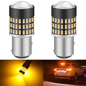 KATUR 1157 BAY15D 1016 1034 7528 Ampoule LED 900 Lumens 3014 78SMD Lentille Ampoules LED pour feu Stop Clignotant Feu arri&egrave;re Feu de recul, Orange (Paquet de 2) (KAtur, neuf)