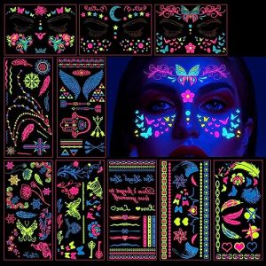 10 Feuilles Tatouages Temporaires Autocollant Sticker Papillon Ailes Fleur Lettre Lune de Visage Corps Personnalisé Décoration DIY pour Femmes Hommes Fête Costume Halloween Carnaval Anniversaire (ShanDongYuRui, neuf)