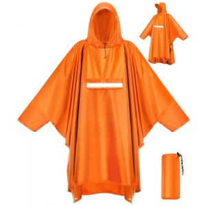 VOBUKE Poncho Pluie Imperméable avec Capuche et Poche Cape de Pluie Réutilisable Poncho Légère Respirant Veste Coupe-Pluie avec Bande Réfléchissante Poncho de Pluie Unisexe pour Randonnée Camping Vélo (AOCAO, neuf)